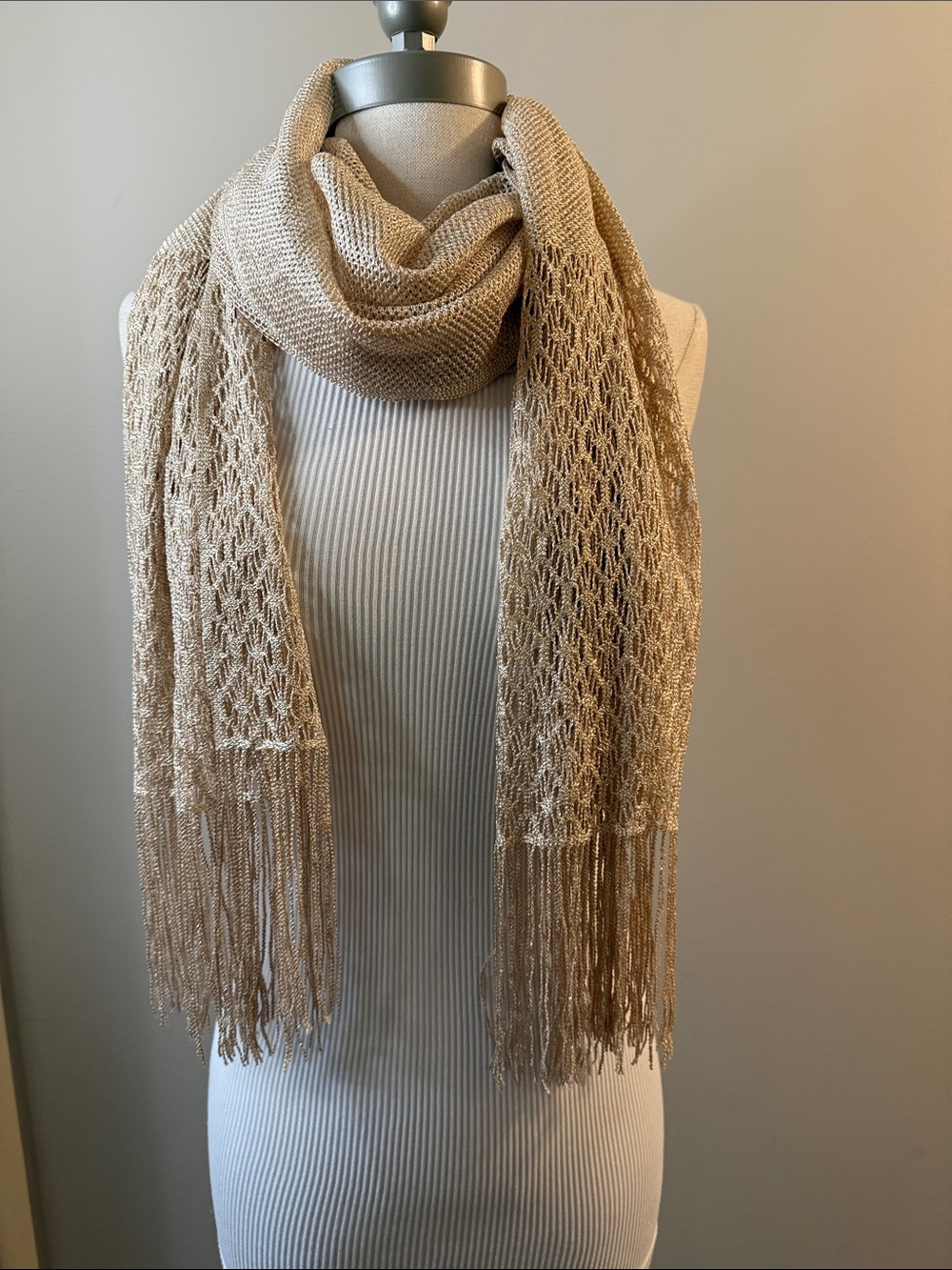 Women's Light Gold Evening Wrap Shawl - Picture 7 of 9